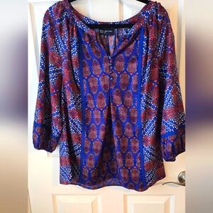 Jones New York Paisley Red and Royal Blue Blouse. Size L.